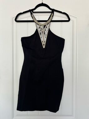 Papaya Black Embellished Halter Bodycon Dress Size Medium